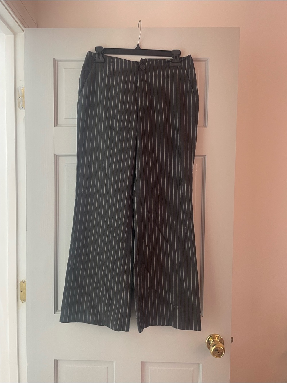 Banana Republic Harrison Pinstripe Wide-Leg Trousers - Black with White Stripes